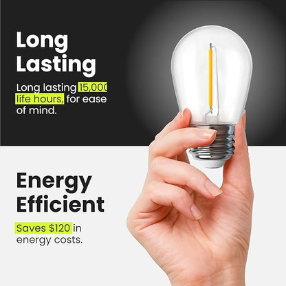 Feit Electric S14 LED Filament Light Bulbs, High Output, 2200K Warm White, 70 Lumens, String Light Replacement Bulbs, 15,000-Hour Lifespan, Clear Durable Housing, S14/822/FILED/4, 4 Pack