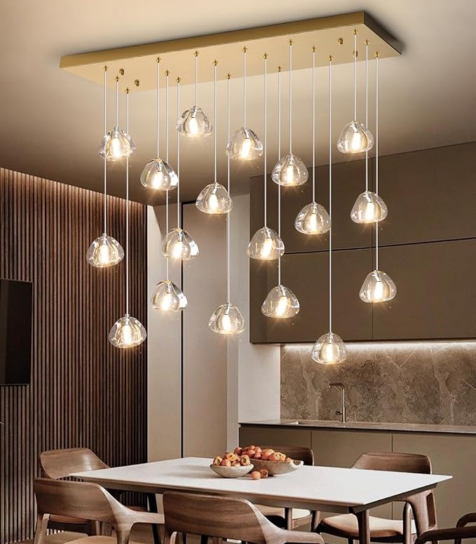 HAIXIANG W35 x D11.8 x H118 Rectangular Chandelier Bubble Crystal Balls Glam Chandeliers Dimmable Light High Ceiling Pendants Light Fixtures Adjustable Long Lights Antique Gold