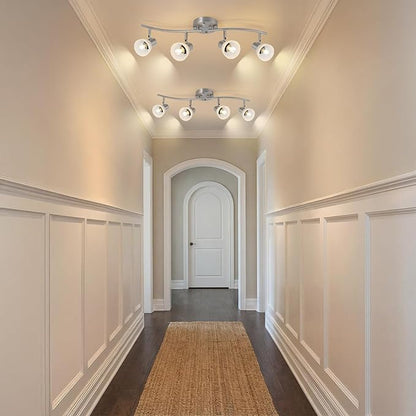 KEESFU 4 Light Nickel-Finish Track Lighting Fixture with Adjustable Directional Heads and Frosted Glass Shades – Ideal for Kitchen, Hallway, Living Room & Bathroom Vanity Lighting (Bulbs Not Included)