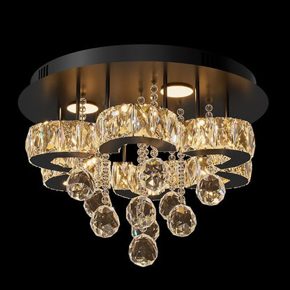 Flashing God 16" Small Crystal Chandelier LED Ceiling Light Fixtures Stainless Steel Flush Mount Ceiling Chandeliers Light for Bedroom,Foyer,Hallway