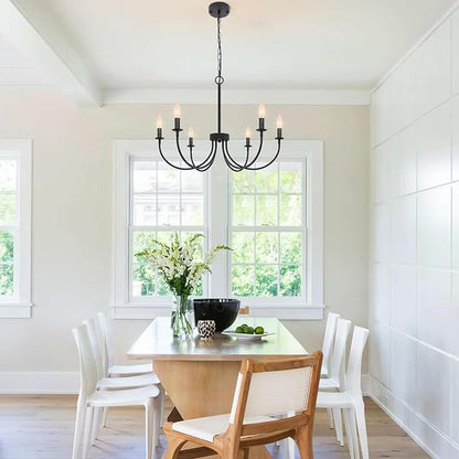 Black Chandelier, 6-Light Farmhouse Chandelier for Dining Room Lighting Fixtures Hanging, Rustic Candle Modern Chandeliers for Living Room Bedroom Foyer Kitchen(Frosted Black)