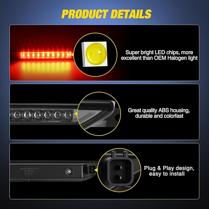 Nilight Third Brake Light Tail High Mount 3rd Stop Lights Smoked Lens for Dodge Caliber 2007-2012 Durango 2011-2017 Jeep Cherokee 2011-2017 Compass 2007-2016 Van SUV Rear Center Cab Lamp