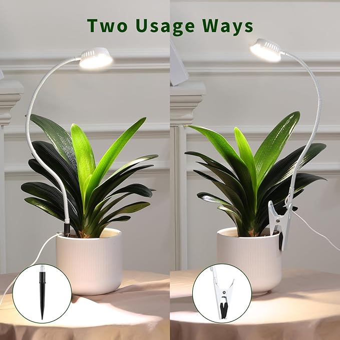 LORDEM Grow Lights for Indoor Plants, Clip-on Gooseneck Plant Lights for Indoor Growing，Full Spectrum LED Plant Light with 5 Dimming Levels,Auto On/Off Timer (6/8/12/16 Hrs),White,1 Pack
