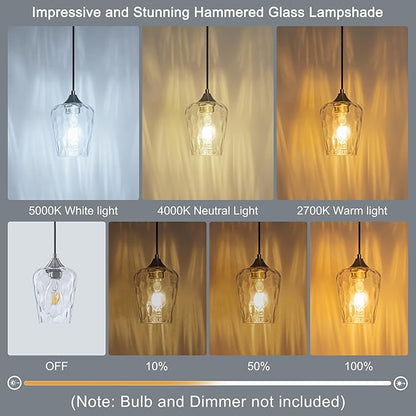 1 Pack 5.1" Small Brushed Nickel Pendant Lights Kitchen Island Lighting with Hammered Glass Shade, Mini Modern Kitchen Pendant Light, Hammered Glass Pendant Light Fixtures for Dining Room Sink