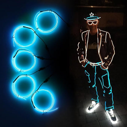 EL Wire-5 in 1 Neon Wire Light Rope Lights Strip DIY Glowing Flexible Super Bright Cuttable for Parties Halloween Christmas Bike Cosplay Clothing Decoration Festival (Ice Blue)