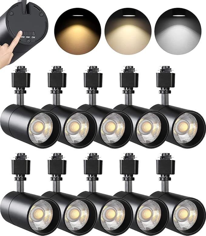 VANoopee 10 Pack 3-Color 20W H Track Lighting Heads Dimmable No Flicker Bright LED Track Lighting Fixtures for Accent Task Retail Kitchen Ceiling Track Light H Type - CRI90+ 36° 2000lm Black