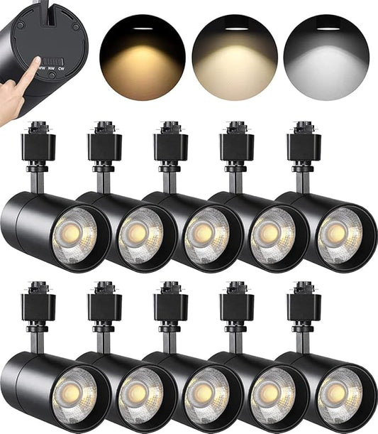 VANoopee 10 Pack 3-Color 20W H Track Lighting Heads Dimmable No Flicker Bright LED Track Lighting Fixtures for Accent Task Retail Kitchen Ceiling Track Light H Type - CRI90+ 36° 2000lm Black