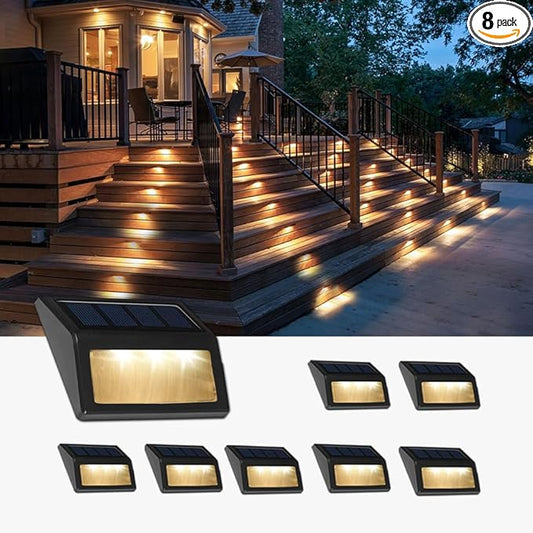 Solar Lights Outdoor, Waterproof Solar Powered Deck Step Lights for Patio Garden Backyard Garage Driveway Pathway Outside Wall Lighting (Warm White, 8-Pack)