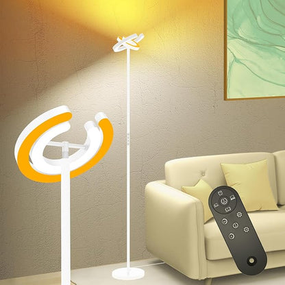 EPABINA Torchiere Floor Lamp for Bedroom, 75.5 Inch Tall Corner Standing Lamp for Living Room with Rotatable Ring Lights, 36W Bright Dimmable LED Floor Light with Remote Control for Reading Office