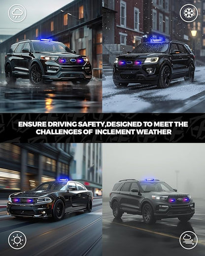 Xprite White Blue Rooftop Emergency Strobe Light Bar, Beacon Safety Flashing Police Lights w/Magnetic Base for Police Law Enforcement POV Vehicles Trucks