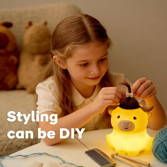 Cute Highland Cow Night Light, LED Squishy Night Lamp, 2 Levels Dimmable Timer Nursery Nightlight for Kids, Rechargeable Touch Lamp, Dorm Decor, Kids Funny Gifts (Highland Cow)