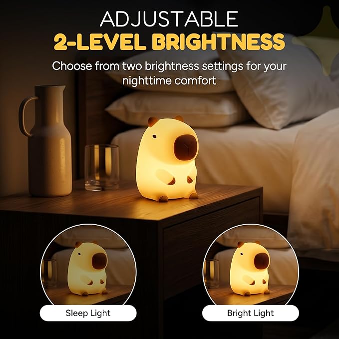 Cute Fox Night Light for Kids, Silicone Baby Nursery Night Light, Rechargeable Touch Lamp with Timer & Dimmable Warm Light for Bedroom Decor, Cute Animal Lamp (Capybara)