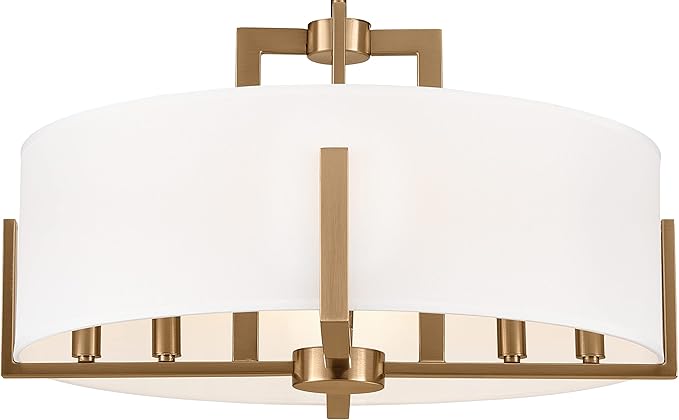 Kichler Malen Convertible Semi-Flush Mount 8-Light 20" Ceiling Light Fixture with White Fabric Shade in Champagne Bronze for Dining Room, Living Room, or Bedroom, 52592CPZ