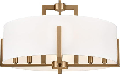 Kichler Malen Convertible Semi-Flush Mount 8-Light 20" Ceiling Light Fixture with White Fabric Shade in Champagne Bronze for Dining Room, Living Room, or Bedroom, 52592CPZ