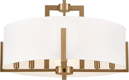 Kichler Malen Convertible Semi-Flush Mount 8-Light 20" Ceiling Light Fixture with White Fabric Shade in Champagne Bronze for Dining Room, Living Room, or Bedroom, 52592CPZ
