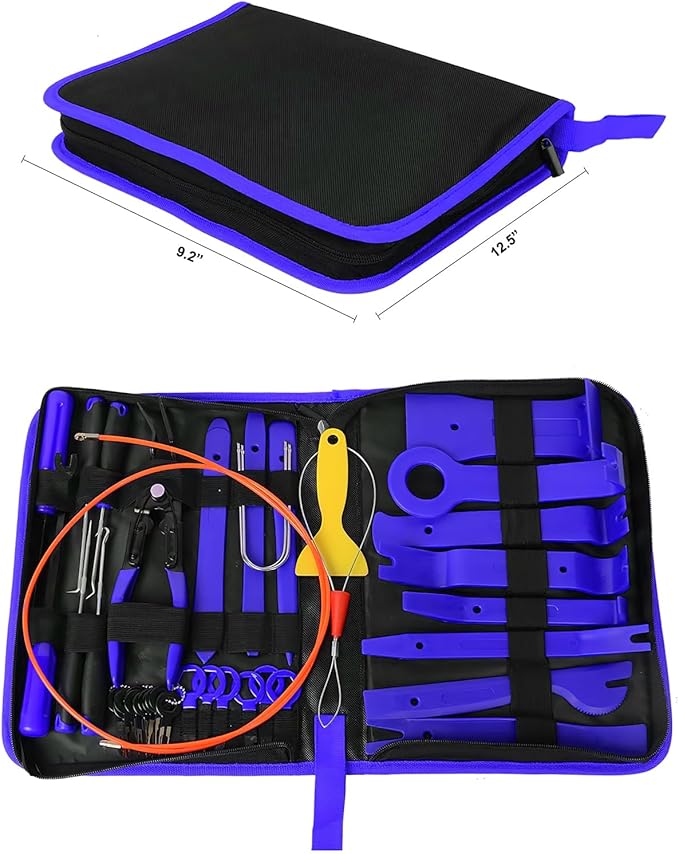 GOOACC 40Pcs Trim Removal Tool,Auto Terminal Removal Key Tool,Auto Clip Pliers Stereo Removal Tools,Car Upholstery Repair Removal Kit,Precision Hook and Pick Set,Wiring Threader,Car Film Scrape-Blue