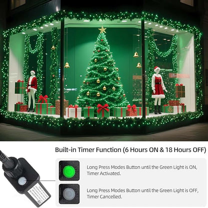 Tcamp 306FT 1000 LED Green Christmas Lights, 8 Modes Christmas Tree Lights with Timer Memory Function, Green Wire Starry Fairy String Light for Xmas Tree Outdoor Indoor Decor