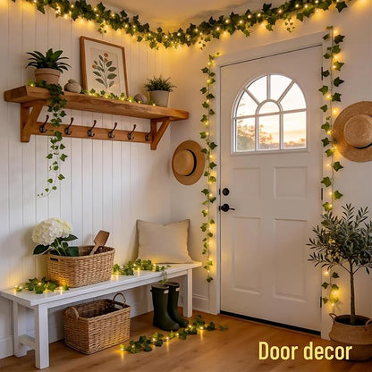 JMEXSUSS 100 LED Vines with Lights Plug in, Ivy Vines with Fairy Lights with Remote, 33 FT Leaf String Lights Waterproof for Room Bedroom Wall Fireplace Wedding Decoration（Warm White）