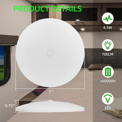 RV Light Interior 12V, 5Inch RV Ceiling Dome Light, LED Puck Lighting with ON/Off Switch, 700LM Camper Lighting Fixture for Boat Camper Trailer Car (Cool White 6Pack)