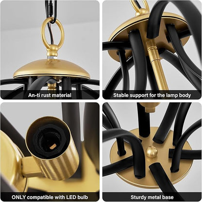 YURNYQ Modern Black and Gold Chandelier for Dining Room, 4 Lights Geometric Chandeliers, Sphere Chandelier Industrial Large Pendant Light Fixtures Hanging for Kitchen, Entryway, Foyer, Stairs