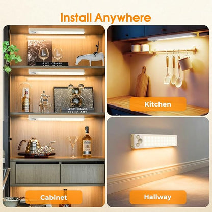 Under Cabinet Rechargeable Dimmable Lighting: 3 Color Temperature Motion Sensor Lights Indoor - Battery Operated Lights - Activated Closet Magnetic Wireless Led Light for Kitchen Home Bathroom 6 Pack