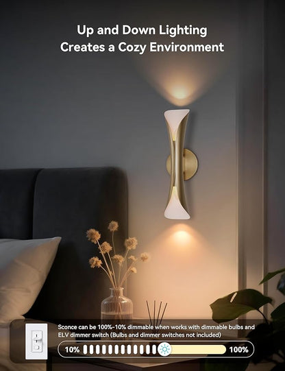 Tubicen Wall Sconces Gold Movie Theater Sconces Wall Lighting Up and Down 15.7" H Hardwired Dimmable Indoor Mid Century Modern Wall Lights for Living Room Bedroom Hallway Stairway Entry