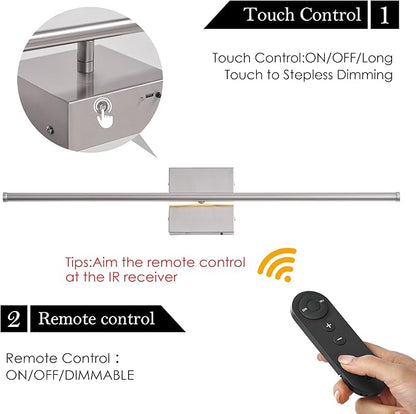 KARTOOSH Battery Operated Wall Sconces with Remote Control, Dimmable Wall Sconces Set of Two, 350°Rotate, 3000K LED Nickel Wireless Wall Light for Living Room, Hallway, Bedroom, 24.4 Inch (2 Pack)