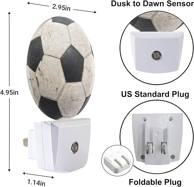 American Soccer Night Light Cartoon Black White Soccer Balls Sports Night Lights Plug into Wall for Boys Girls, Plug-in Nightlight 0.5W LED Lighting for Stairway Hallway Bedroom
