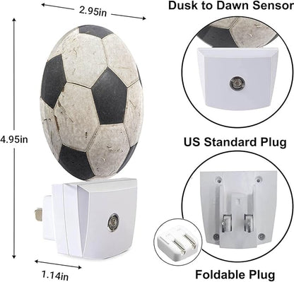 American Soccer Night Light Cartoon Black White Soccer Balls Sports Night Lights Plug into Wall for Boys Girls, Plug-in Nightlight 0.5W LED Lighting for Stairway Hallway Bedroom