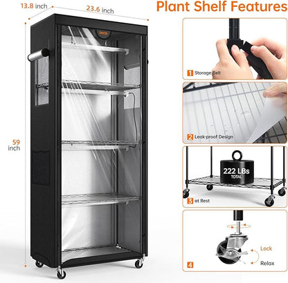 Bstrip Indoor Greenhouse with Grow Light, 4 Tier Plant Shelf with Oxford Fabric Grow Tent & Timer for Indoor Plant , Mini Greenhouse for Spring Seed Starting, Vegetables, Plant Growth, 23.6"x13.8"x59"