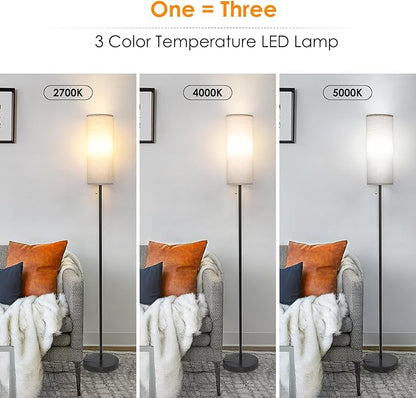 Coucrek Floor Lamp for Living Room, 3 Color Temperature Modern Standing Lamps, Minimalist Pole Lamp Tall Lamps for Bedroom Living Room Office,Black