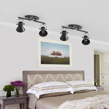 2 Light Track Lighting Ceiling, Industrial Directional Ceiling Spot Light Fixture,Black Flush Mount Ceiling Light for Kitchen, Living Room, Hallway, Bathroom, Cabinet, Etc.