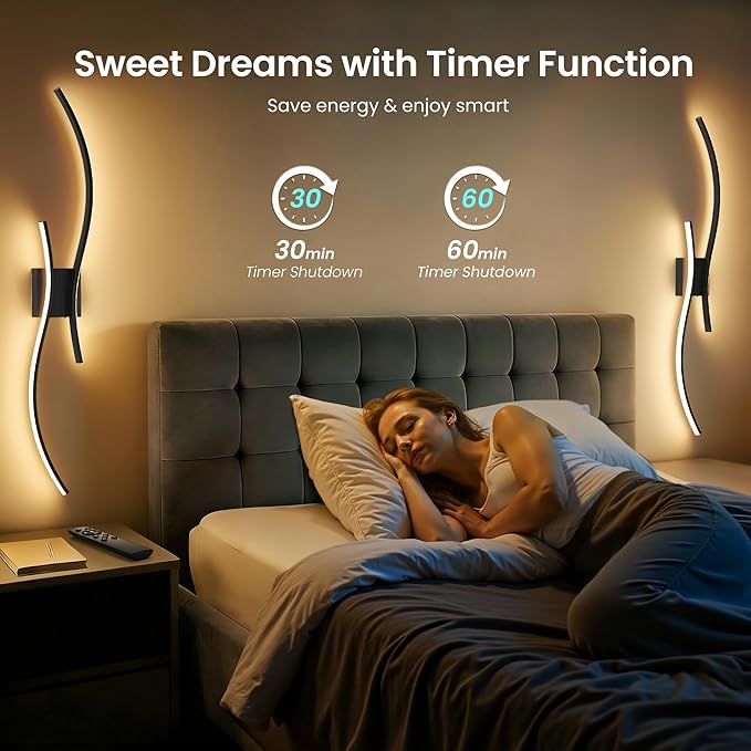 Battery Operated Wall Sconces Set of Two, 10000mAh Rechargeable Modern Wall Lights with Remote Control, Dimmable Black LED Cordless Lighting for Living Room, Bedroom, Hallway, 31.5 Inch, 3CCT