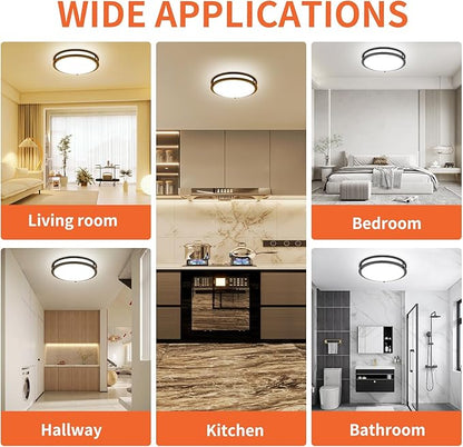 13Inch 36W Ceiling Light Fixture, 5CCT Adjustable 2700K 3000K 4000K 5000K 6500KLED Flush Mount Ceiling Mount Light, Dimmable Close to Ceiling Lighting for Bathroom Kitchen Stairwell Bedroom, Black
