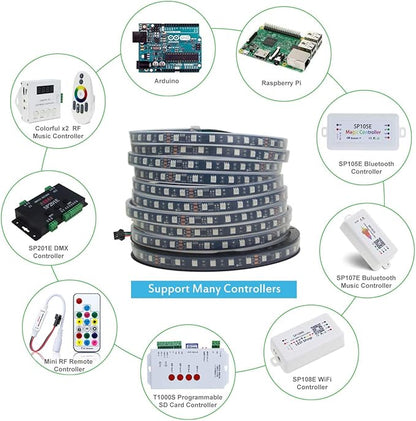 ALITOVE 32.8ft Addressable RGB LED Strip Light WS2811 Dream Color Digital Programmable Flexible LED Pixel Light 24V 10m 600 LEDs 5050 SMD Waterproof IP67 Black PCB for Raspberry Pi DIY Project