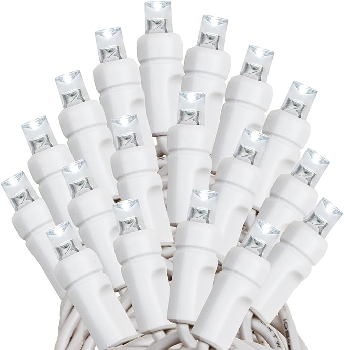 Novelty Lights 25ft Christmas String Lights, 50 Pure White LED Bulbs on White Wire, 6" Spacing, Connectable Indoor Outdoor Commercial Grade Lighting for Holidays Patio Weddings