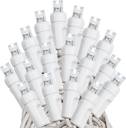 Novelty Lights 25ft Christmas String Lights, 50 Pure White LED Bulbs on White Wire, 6" Spacing, Connectable Indoor Outdoor Commercial Grade Lighting for Holidays Patio Weddings