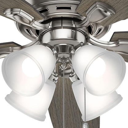 Hunter 52 inch Indoor Ceiling Fan with LED Lights - Ceiling Fan with Pull Chain, For Bedroom or Living Room, Standard Mount, No Remote, 5 Blades, Includes Bulbs - Amberlin 53216, Brushed Nickel