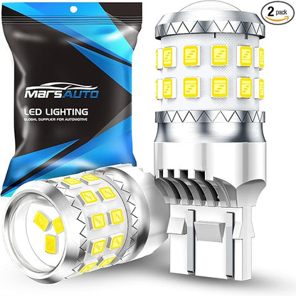 Marsauto Upgraded 7443 7440 LED Bulbs for Reverse Lights, T20 7441 7444 Replacement with Projector for Backup Tail Brake Signal Parking DRL Lights, 6000K Xenon White Pack of 2
