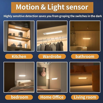 12" Under Cabinet Lights,88 LED Operated Motion Sensor Light Indoor,2200mAh USB Rechargeable Closet Lights, 2 Pack Magnetic Dimmable Closet Lights?Wireless Under Counter Lights for Kitchen, Stairs