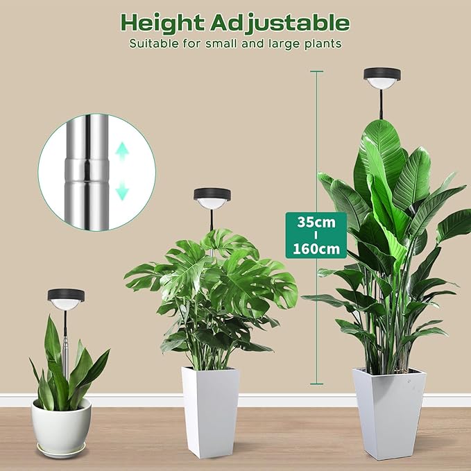 2026 Upgrade Plant Grow Light, Full Spectrum LED Growing Light for Indoor Plants with Optical Lens, Sunset Grow Lamp with 360°Gooseneck, 63in Height Adjustable, 3/9/12H Timer, 3 Color, 10 Brightness
