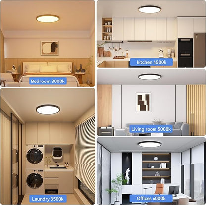 12 Pack 12 Inch Dimmable LED Flush Mount Ceiling Light Fixture 28W 3200LM 5 Color Temperature in One Super Slim Round Ceiling Lamp Low Profile Ceiling Lights for Living Bedroom Kitchen Laundry Black
