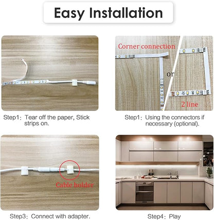 WOBANE Under Cabinet Lights, Kitchen LED Lighting Kit, 8 PCS 20inch LED Strip Light Bars with 24W Plug, RF Remote, Dimmable for Under Counter, Cupboard, Shelf, Showcase, Desk 6500K White,1900LM,13ft