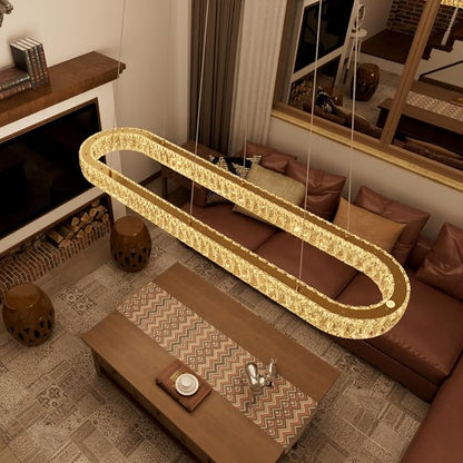 HAIXIANG Crystal 59 Inch Long Chandelier Modern Dimmable LED Chandeliers for Dining Table Pendant Lights Rectangular Glam Lighting Fixtures for Dining Room Kitchen Island Gold