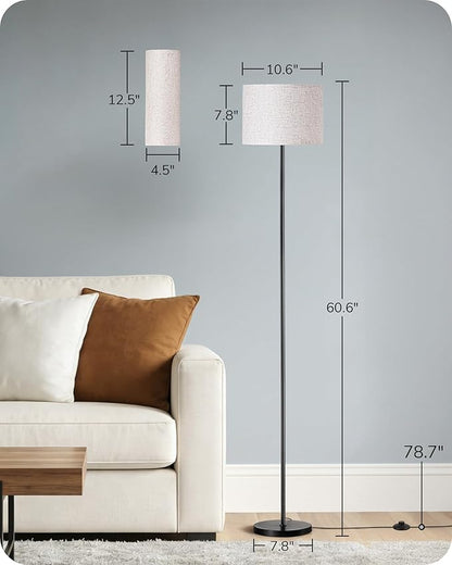 EDISHINE Floor Lamps with 2 Lampshades, 63.7" Modern Standing Lamp with Foot Switch and Remote Control, Stepless Dimmable Minimalist Lamps for Bedroom, Office, (9W LED Bulb Included), Black