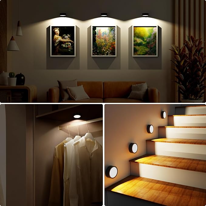 Narotood Picture Lights for Wall, Rechargeable Battery Magnetic Poster Lights with 3 Color Temps, Remote and Dimmable Timer Art Display Light for Picture Artworking Frame Portrait (3-Pack)