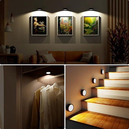 Narotood 6 Pack Picture Lights for Wall, Rechargeable Battery Operated Wall Lights, Picture Frame Lights with 3 Lighting Modes, Wireless Magnetic Painting Light with Remote Control Timer, (Black)