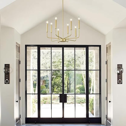 WOKNOS Modern Gold Farmhouse Chandeliers, 8-Light Industrial Metal Chandelier Lighting, Classic Candle Hanging Pendant Light Fixtures for Kitchen Bedroom, Dining Room, Living Room,Foyer