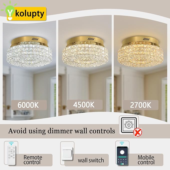 ykolupty 16" Crystal Chandeliers,Round Chandelier for Living Room Modern Crystal Ceiling Light Fixture for Foyer Bedrooms Dining Room Hallway Gold