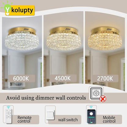 ykolupty 16" Crystal Chandeliers,Round Chandelier for Living Room Modern Crystal Ceiling Light Fixture for Foyer Bedrooms Dining Room Hallway Gold